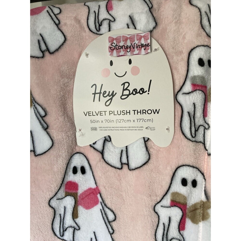 Pink Ghost Throw Blanket Holding Stanley Cup - Picture 7 of 7